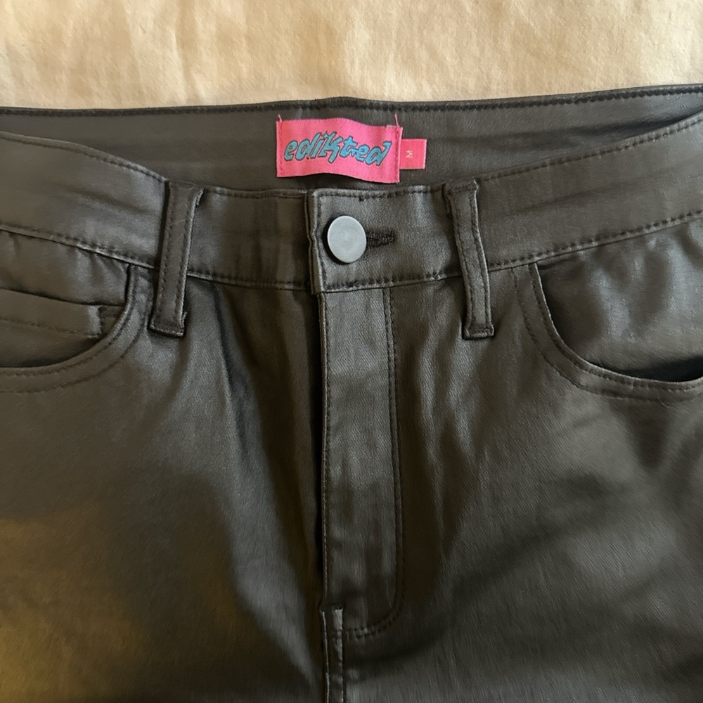 Edikted Luna Faux Leather Flare Jeans